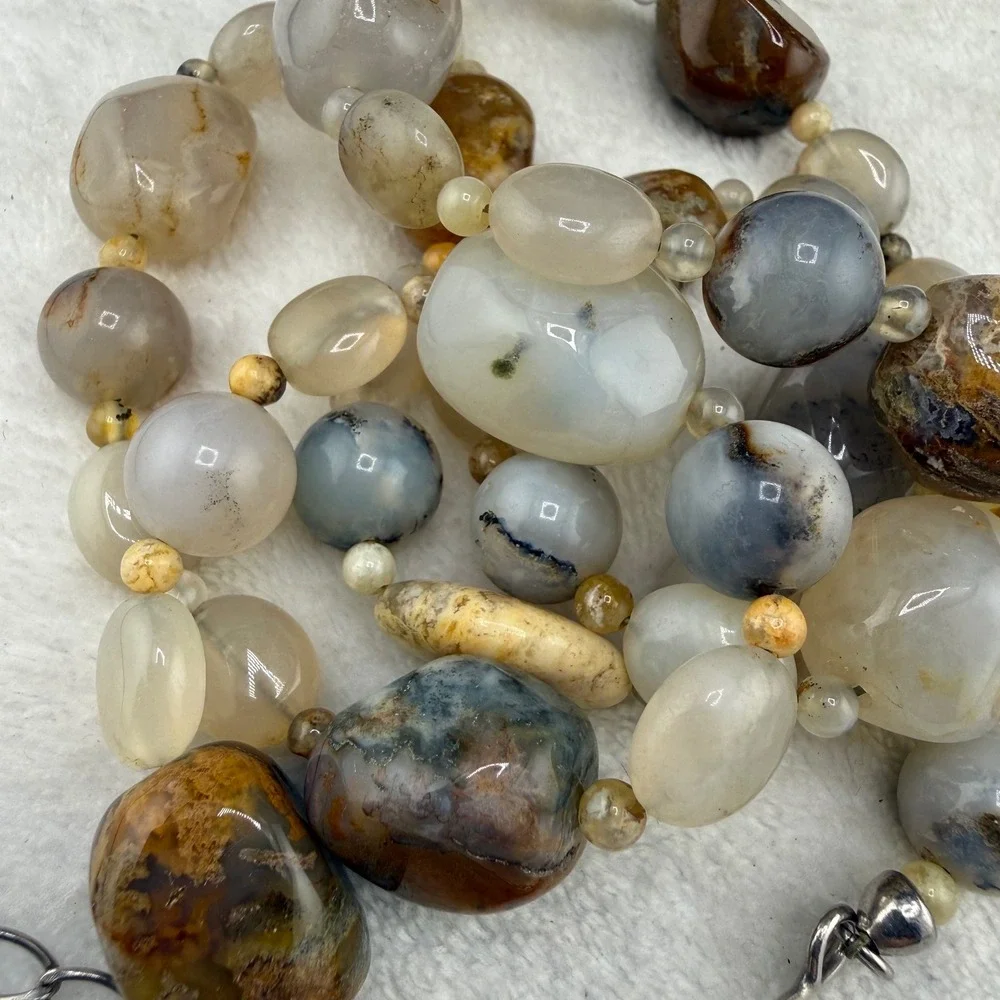 Vintage DTR Jay King Necklace Brown Agate Tumbled Bead Sterling Silver 925 30